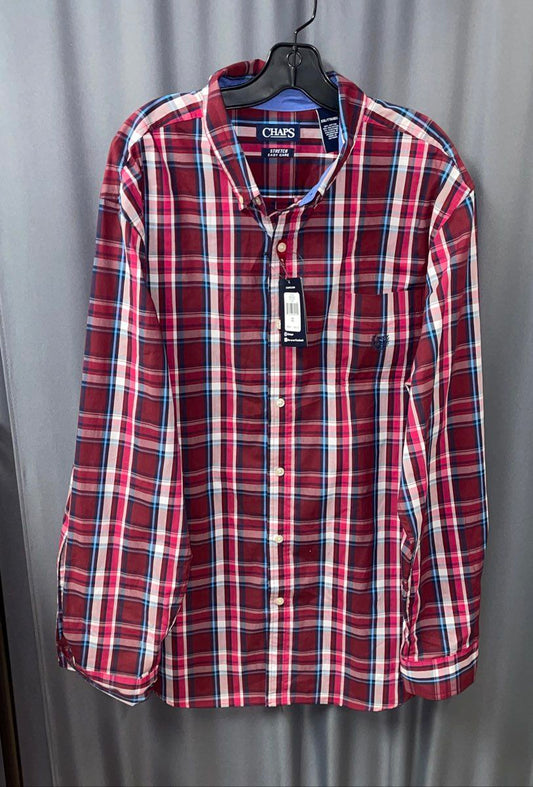 Chaps Men's Red Plaid Stretch Easy Care Long Sleeve Button Up Shirt XXL NWT