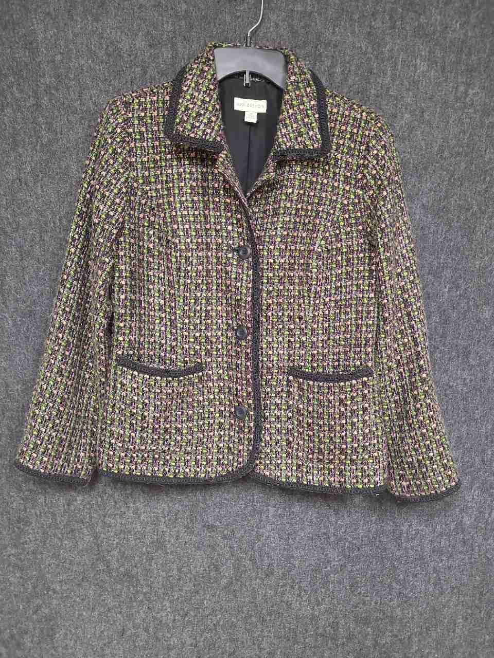 Appleseed's Women's Multicolor Boucle Tweed Button Front Blazer Jacket Sz 10