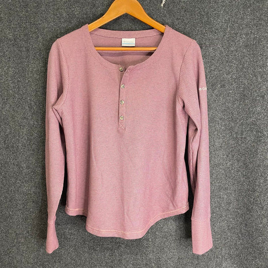 Columbia Women's Blue Point Falls Henley Shirt Dusty Rose Waffle Knit Sz M