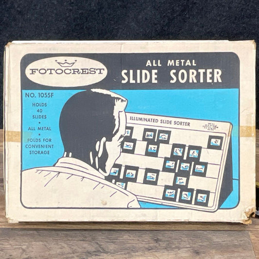 Vintage Fotocrest 1055F Slide Sorter Light Box Holds 40 Slides w/ Original Box