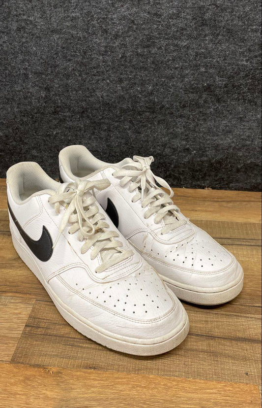 Nike Court Vision Low White Black Leather Sneakers Size 12