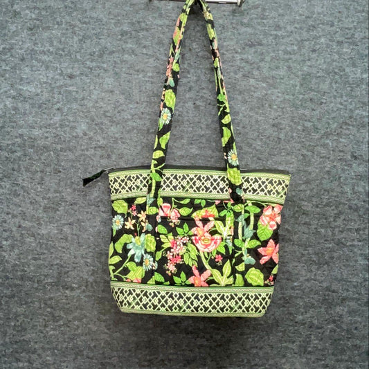 Vera Bradley Petal Pink Floral Black Quilted Cotton Tote Bag Large Zip Top