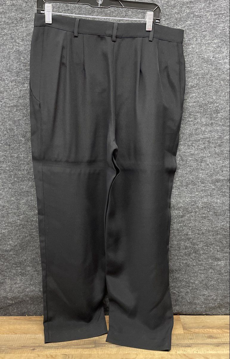 Vintage 90s Giorgio Armani Women's Black High Rise Pleated Dress Pants Sz 46/12