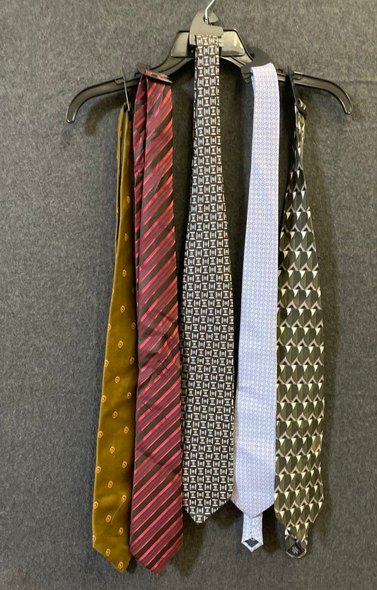 Lot of 5 Mens Silk Neckties Barry.Wang Roberto Villini Zylos Geometric Stripe