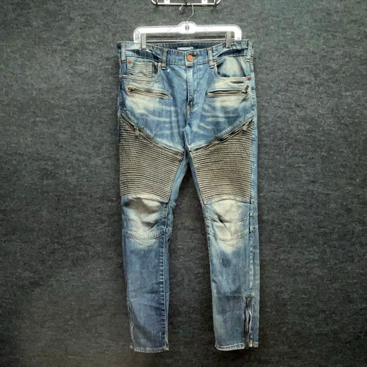 Jordan Craig Men's Legacy Edition Moto Biker Jeans Blue Distressed Zipper 34x32