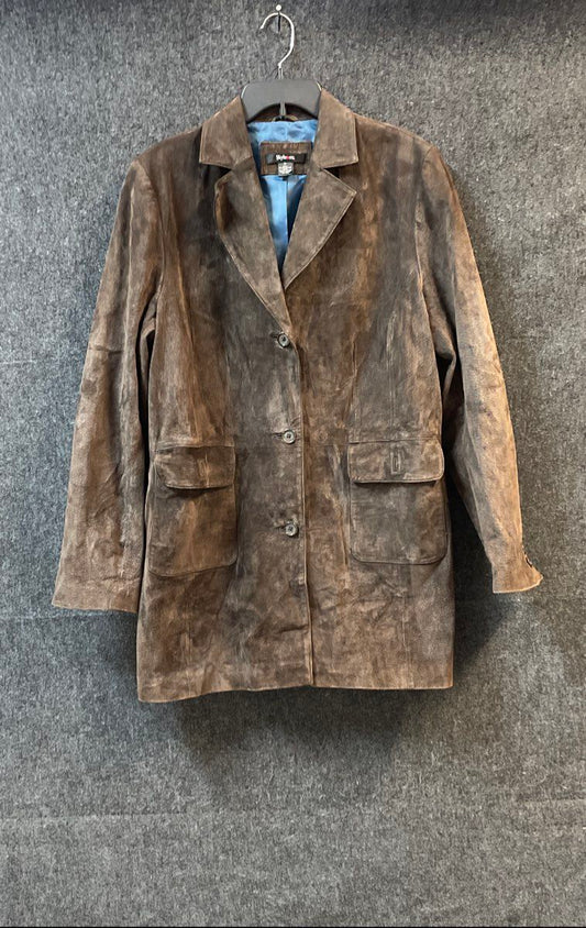 Style & Co Women's Brown Genuine Leather 3-Button Blazer Jacket Sz XL
