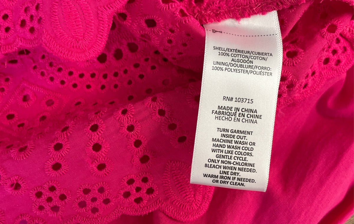 Nanette Nanette Lepore Women's Pink Eyelet Embroidered Scalloped Blouse Sz M