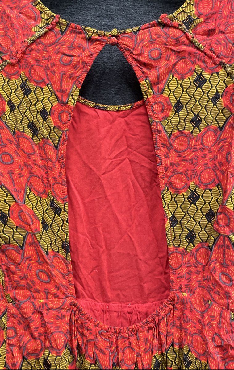 Free People Women's Red Geometric Tribal Print Open Back Mini Dress Sz M