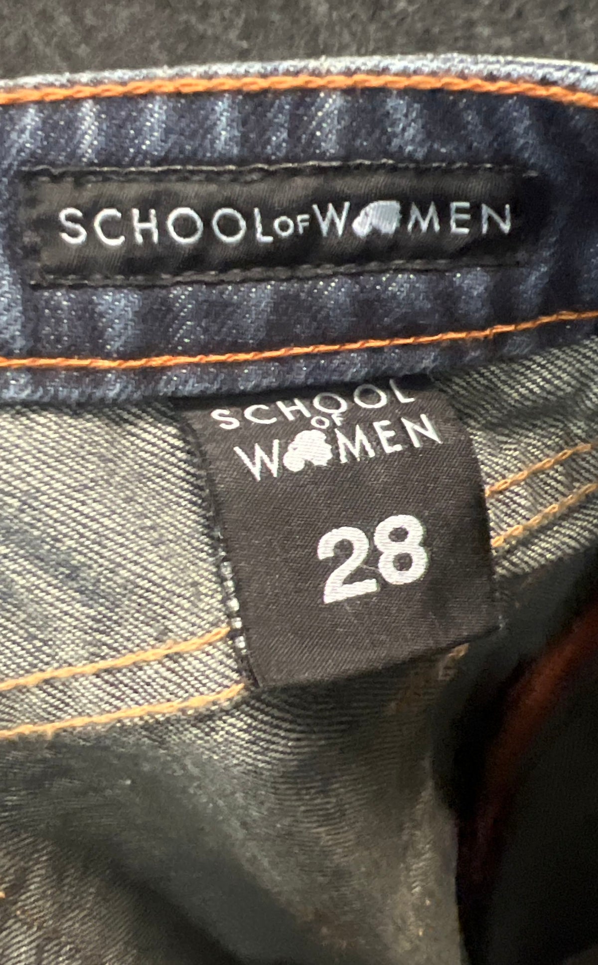 School of Women Women's Jeans Blue Medium Wash Straight Leg Crest Patch Sz 28