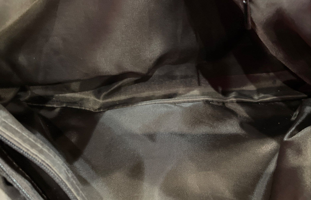 GB Green Textured Leather Tote Bag Brown Trim Gunmetal Hardware Large