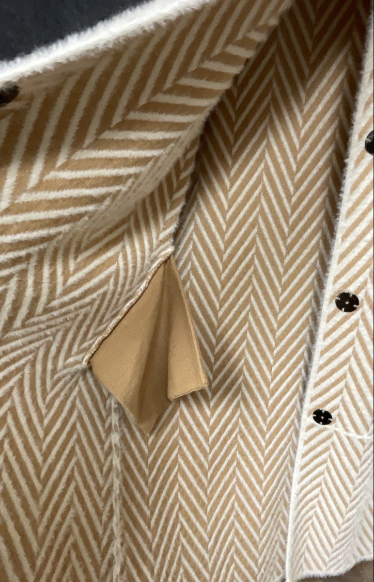 Cyrus Women's Beige White Herringbone Hooded Knit Long Cardigan Coat Sz S