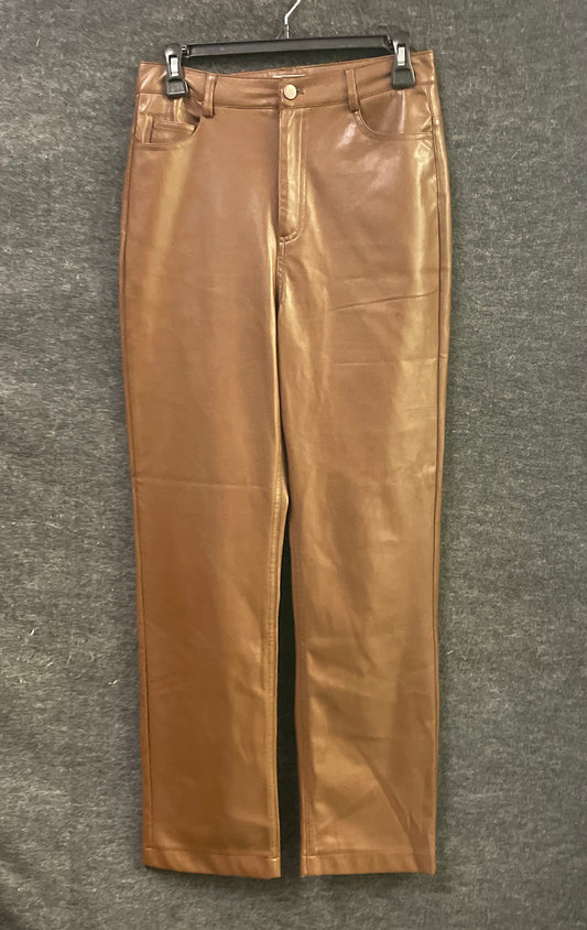 Pink Lily Women's Brown Faux Leather Straight Leg Pants Sz S