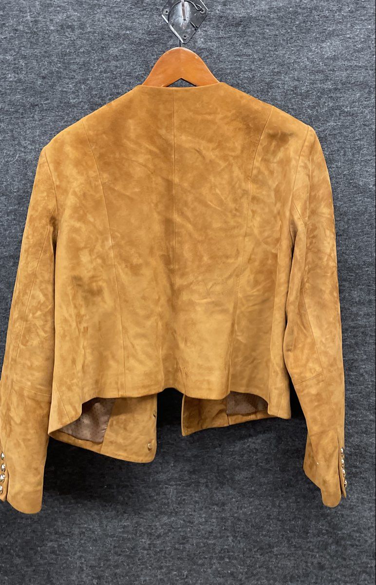 Talbots Women's Brown Genuine Suede Collarless Button Front Jacket Sz L