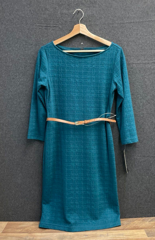 Sharagano Women's Teal Textured Stretch Sheath Dress with Belt NWT Size 10