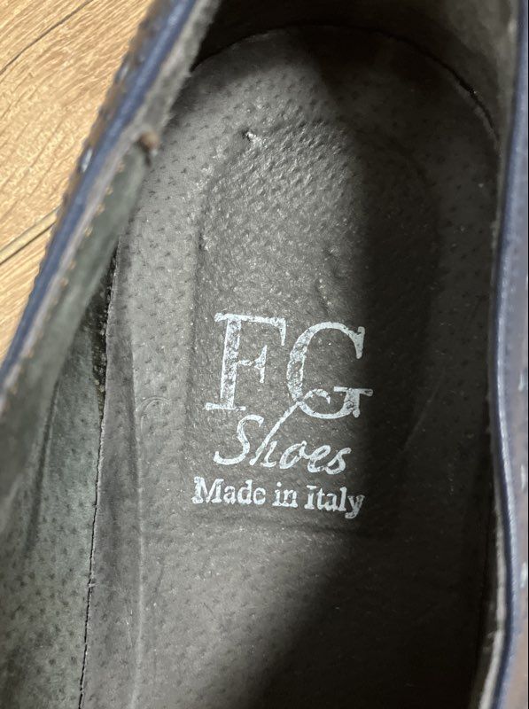 FG Shoes Navy Blue Leather Wingtip Brogue Derby Shoes Size EU 45 US 11