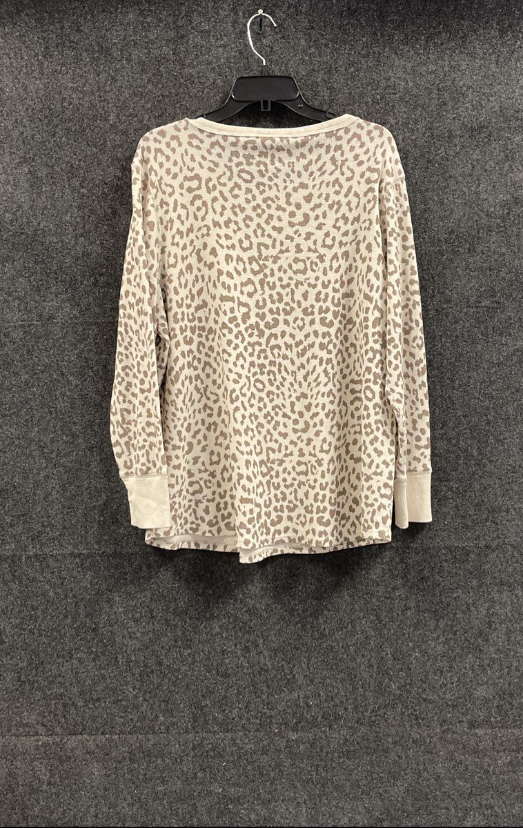 Lucky Brand Women's Leopard Print Waffle Knit Henley Shirt Long Sleeve 2X NWT