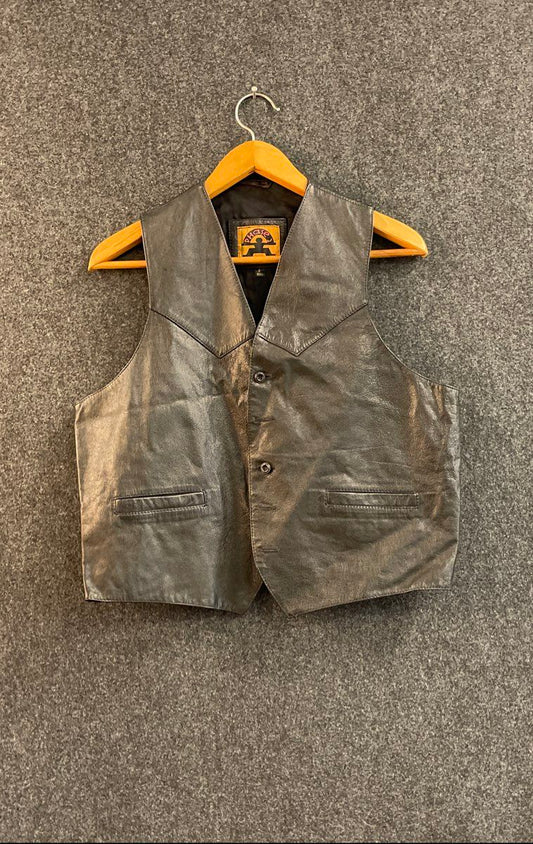 Vintage 90s Phase 2 Men's Black Leather Vest Western Biker Motorcycle Sz L