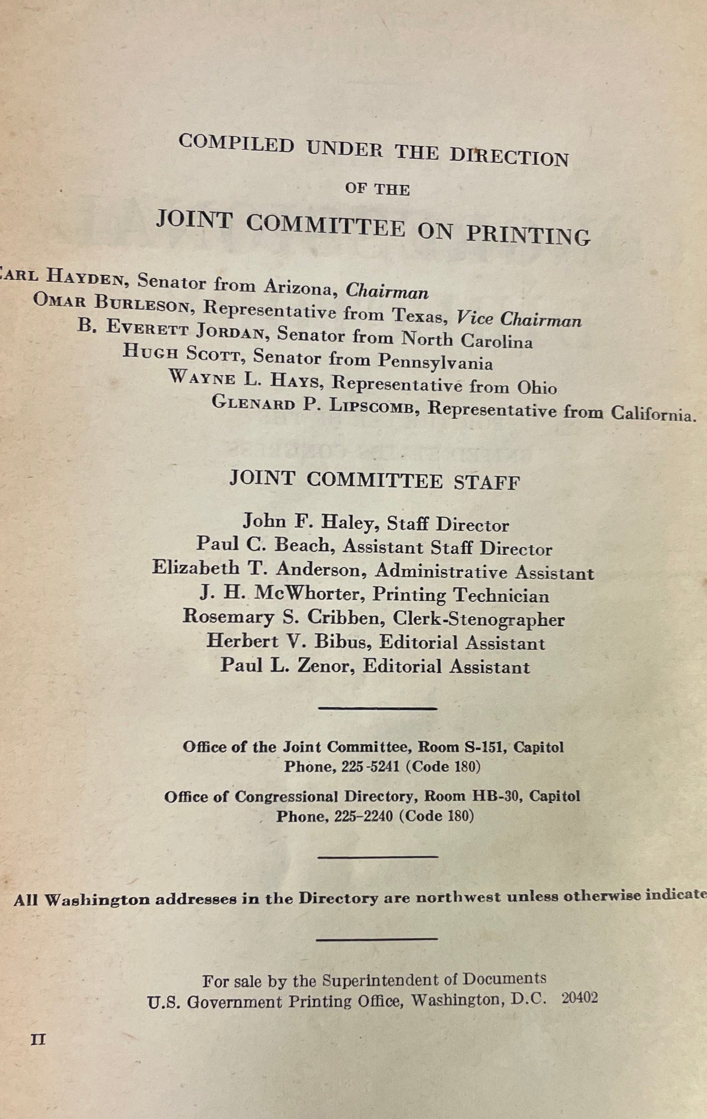 Vintage 1965 Congressional Directory 89th Congress 1st Session Hardcover Book