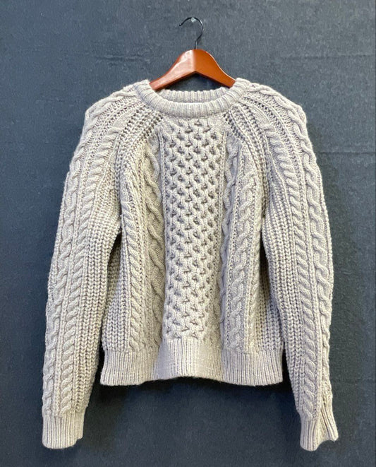 H&M Women's Gray Chunky Cable Knit Sweater Crew Neck Boxy Fit Sz S NWT