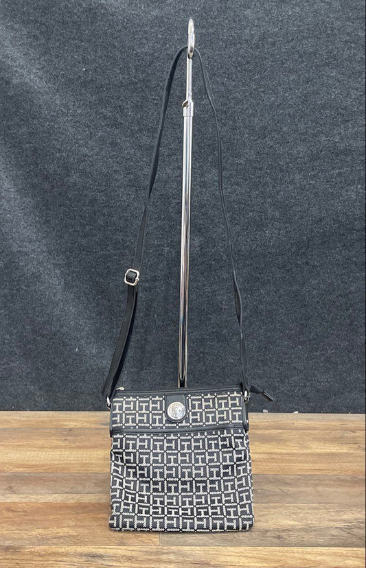 Tommy Hilfiger Black White Monogram Jacquard Crossbody Bag Silver Hardware