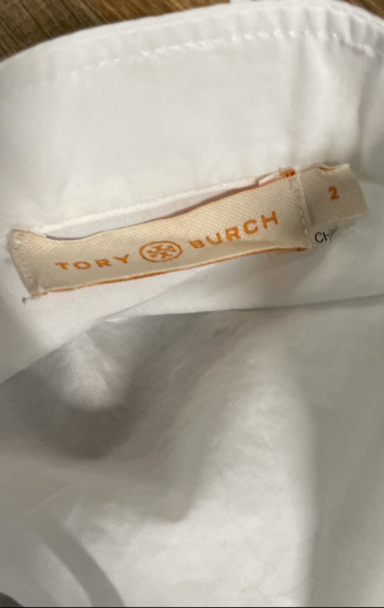 Tory Burch Women's White Band Collar Button Down Shirt Lace Trim Sz 2