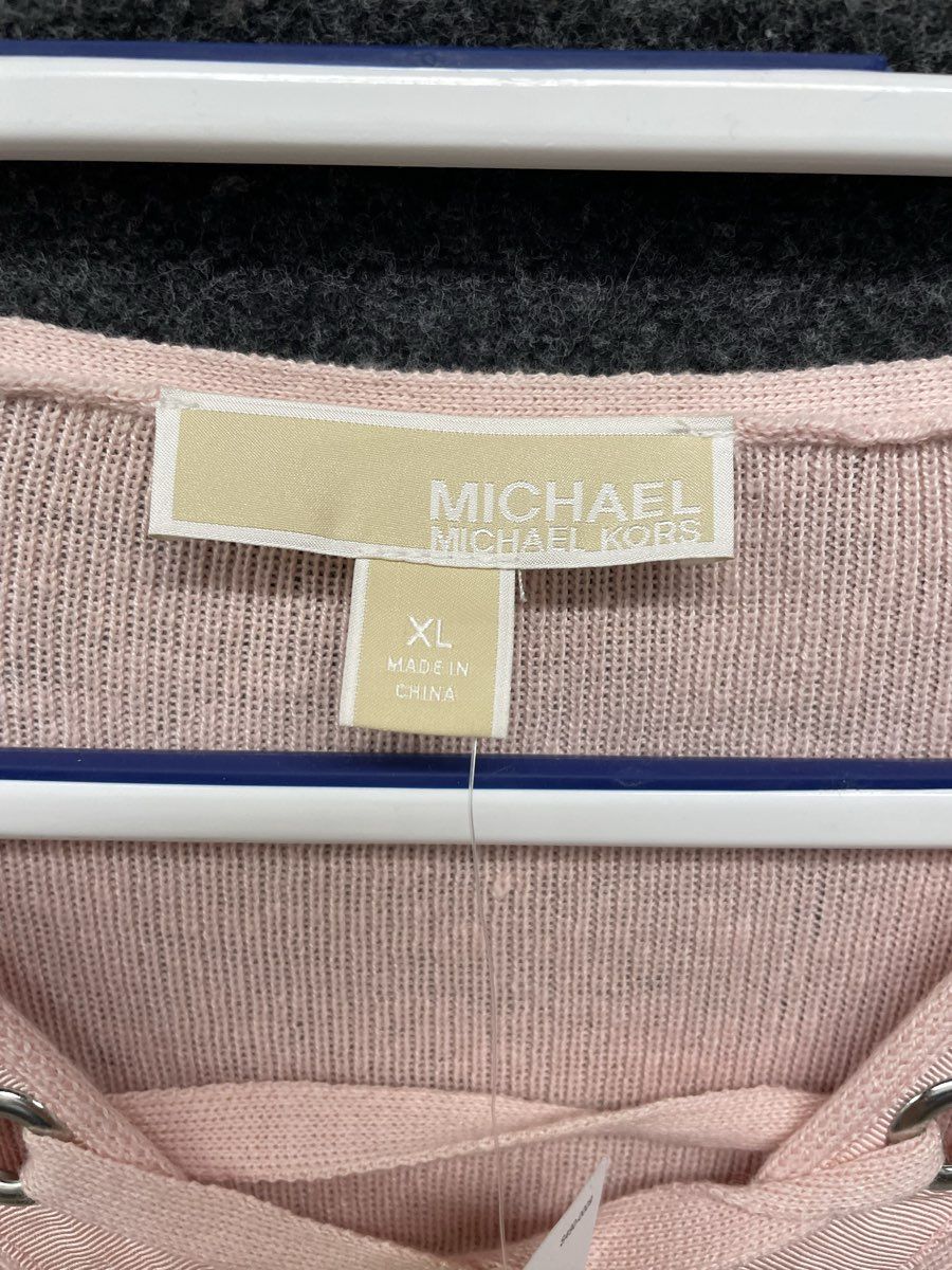 Michael Kors Women's Blossom Pink Lace-up Grommet V-Neck Sweater NWT Sz XL