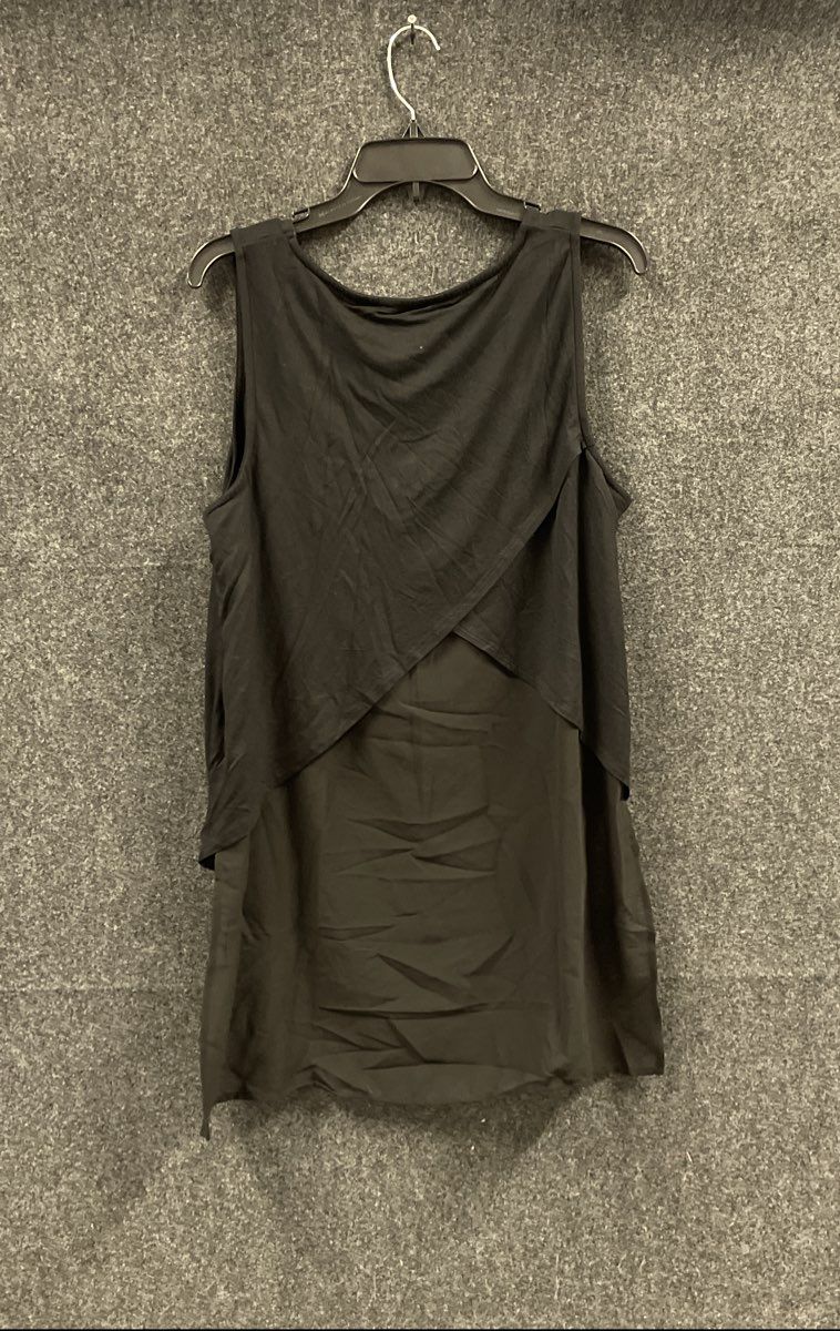 August Silk Women's NWT Black Layered Split Back Rayon Tank Top Size L