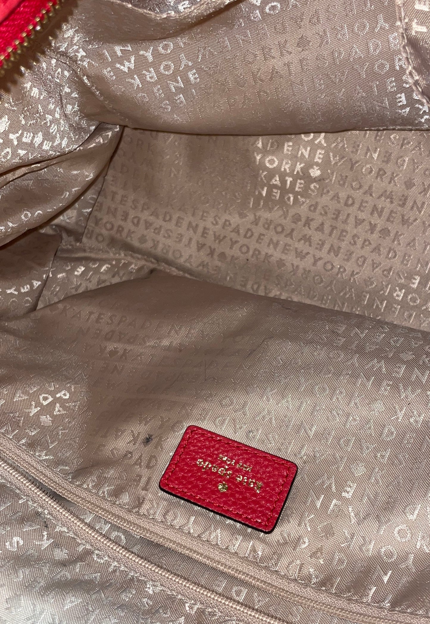 Kate Spade New York Red Pebbled Leather Shoulder Bag Tote Gold Hardware