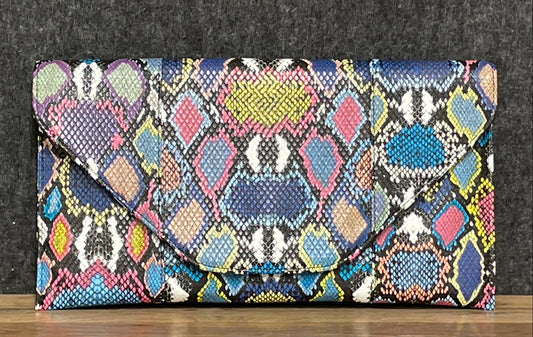 Bella Collection by Qara Rainbow Faux Snakeskin Envelope Clutch Crossbody Bag
