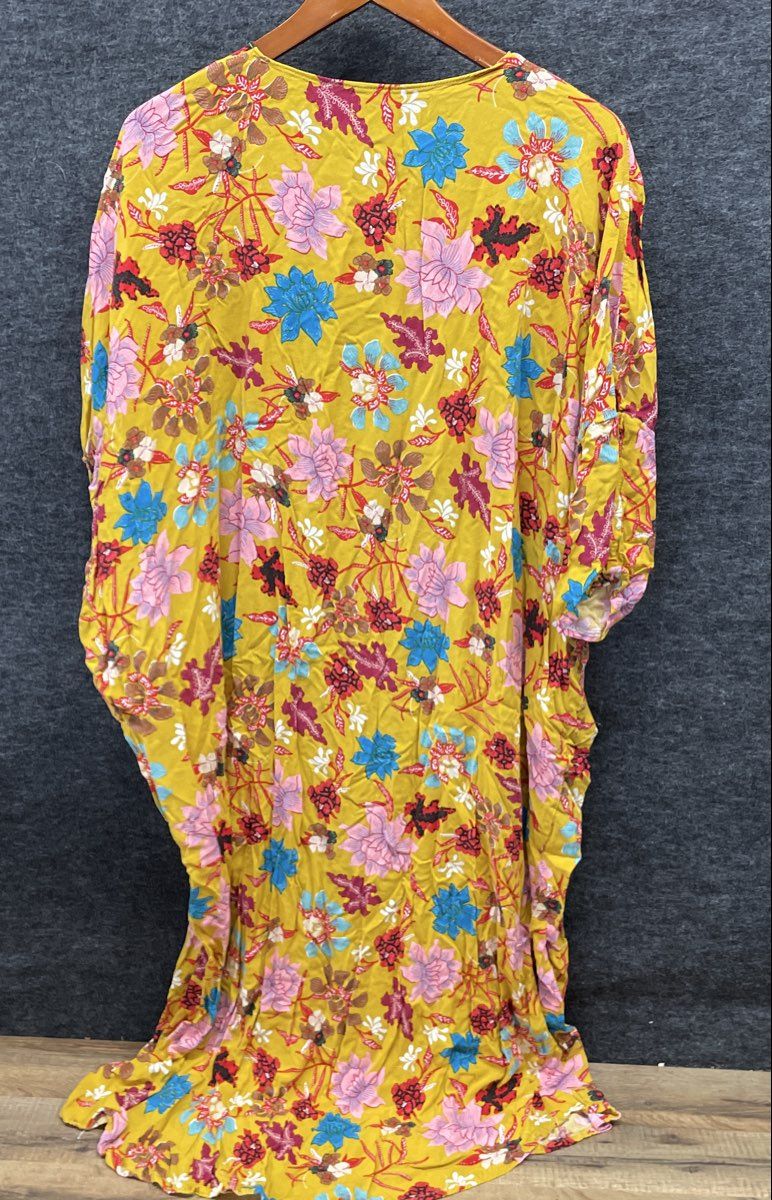 Malak Scarfology Women's Yellow Floral Kaftan Tunic Dress Sz 3