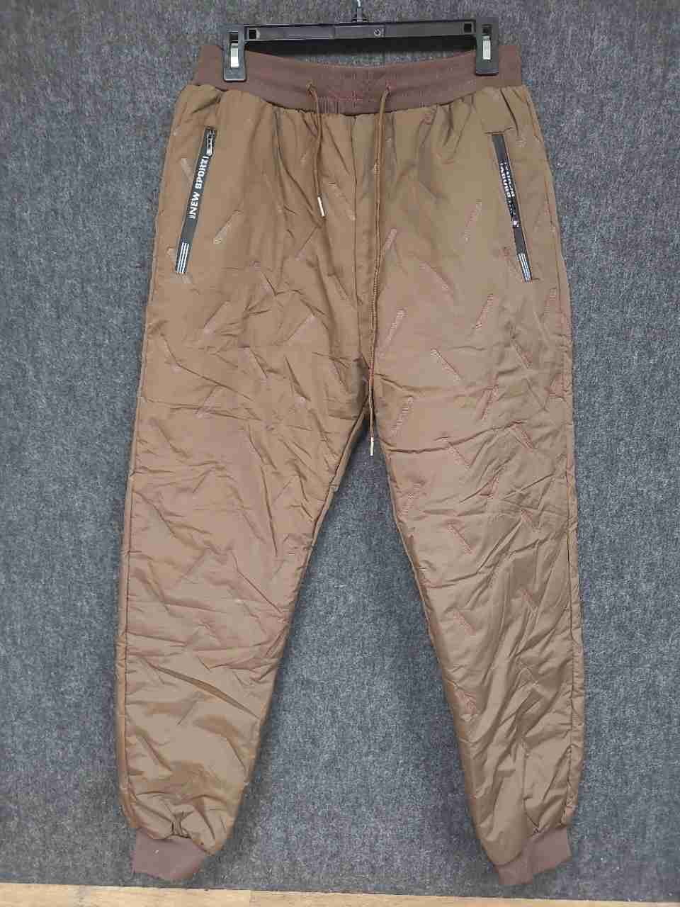 New Sport Men's Brown Quilted Fleece Lined Jogger Puffer Pants Size M