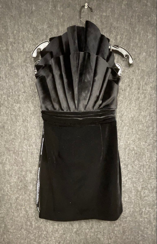 Club L London Women's Black Strapless Velvet Pleated Mini Dress Sz 4 NWT