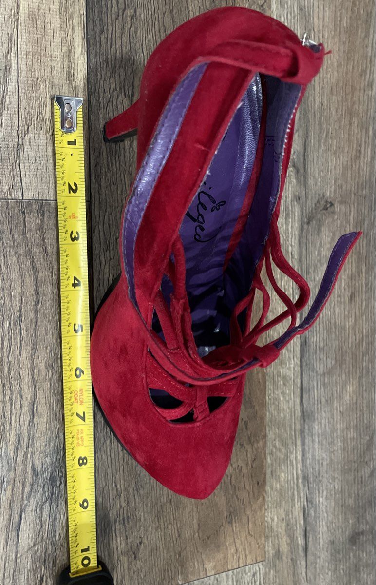 Privilege Red Faux Suede Platform Strappy Cage Stiletto Heels Women's Size 8.5