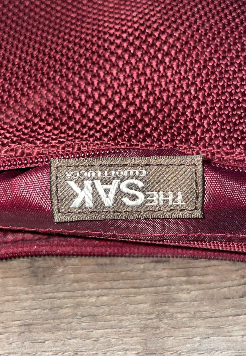 The Sak Red Woven Fabric Shoulder Bag Hobo Zip Pockets Adjustable Strap
