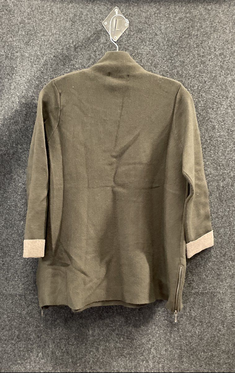 Tahari Women's Green Mock Neck Side Zip Sweater Contrasting Cuffs Size M