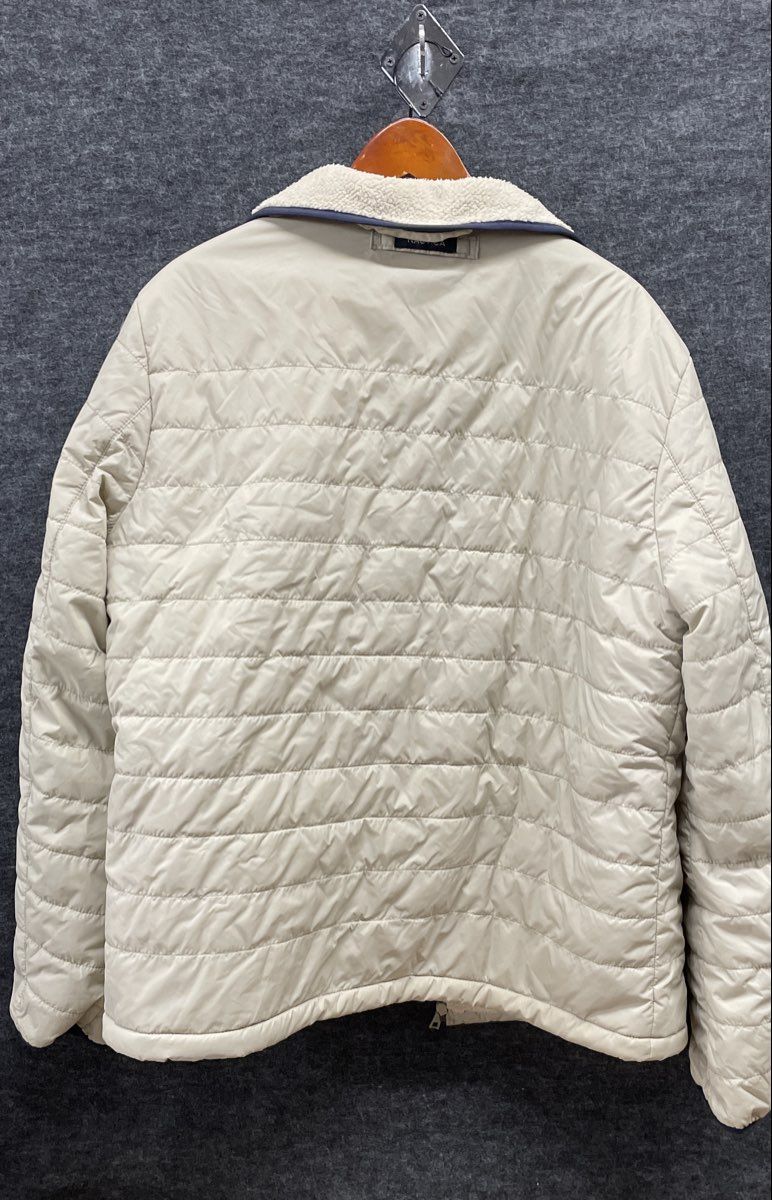 Nautica Men's Cream Quilted Puffer Jacket Sherpa Lined Full Zip Coat Sz L