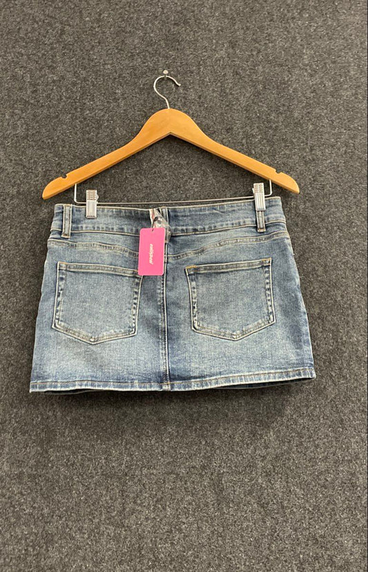 Edikted Women's Blue Denim Light Wash Stretch Mini Skirt NWT Size L
