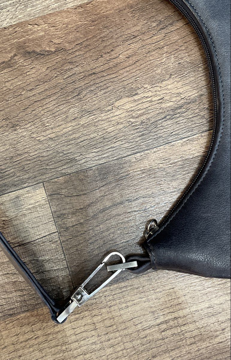 Tignanello Dark Navy Blue Leather Hobo Shoulder Bag Silver Hardware