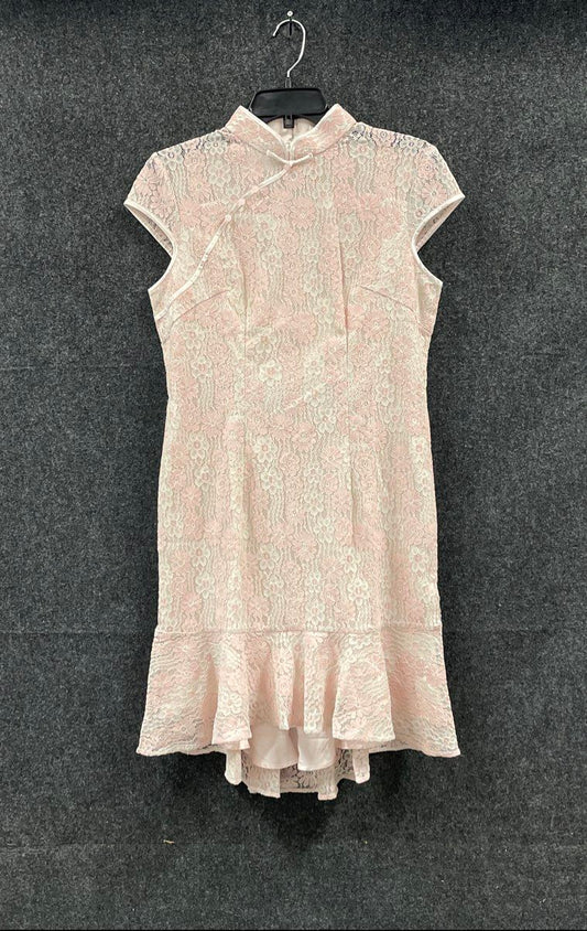 Jinxiuyuanqi Women's Pink Floral Lace Cheongsam Qipao Ruffle Dress NWT Sz 2XL
