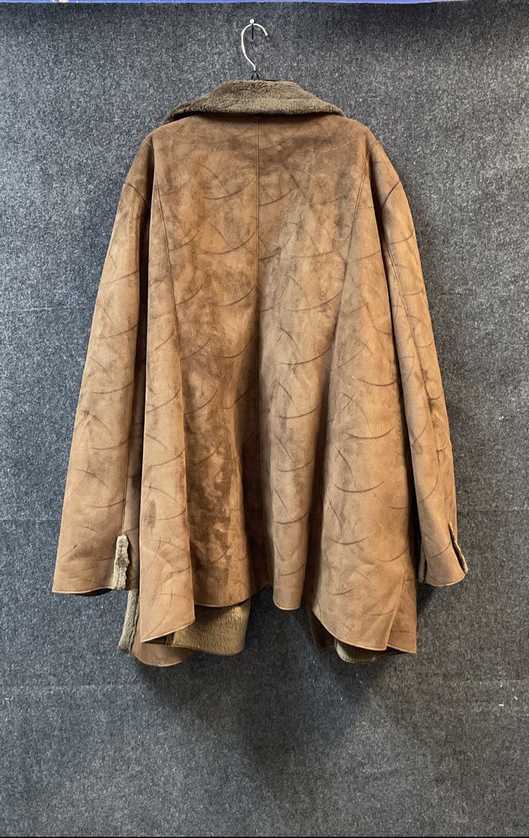 Maggie Barnes Women's Brown Faux Suede Fur Trim Abstract Pattern Coat Sz XL/XXL