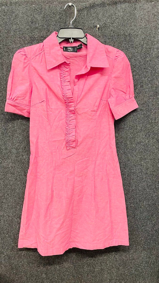 MG Originals Women's Pink Shirtdress Puff Sleeve Ruffle Collared Size M