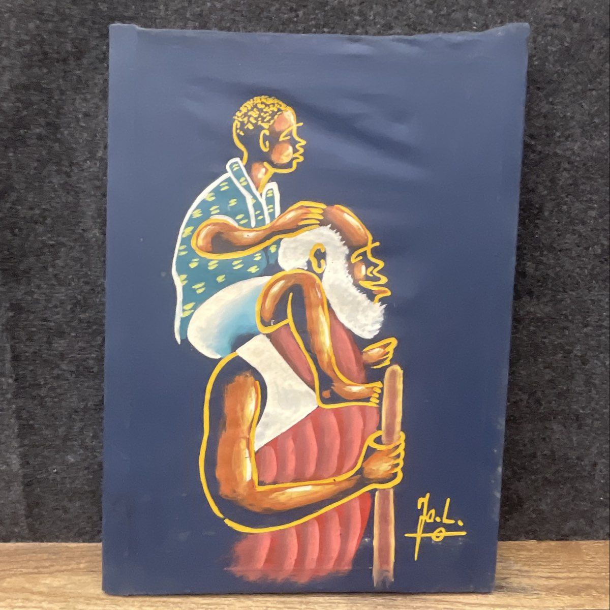 (2) Paintings of African-Inspired Family Signed Jo. L.