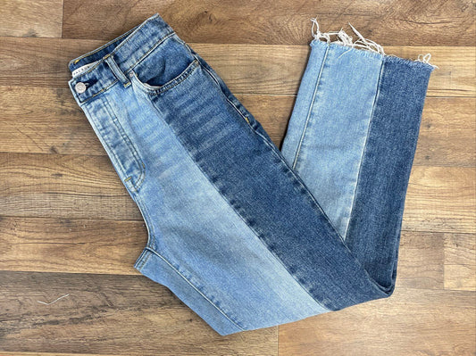 PacSun Women's Two Toned High Rise Straight Jeans Patchwork Raw Hem Sz 25