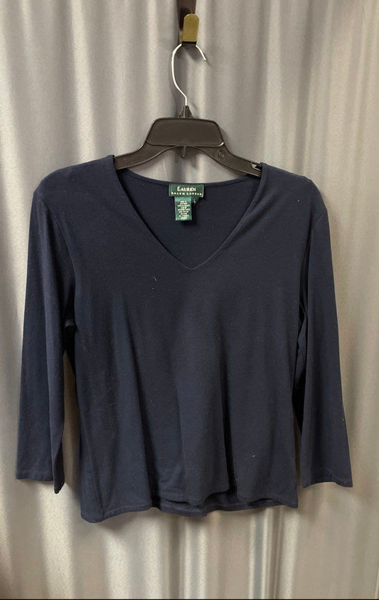 Lauren Ralph Lauren Women's Navy Blue V-Neck Rayon Spandex Stretch Top Sz L