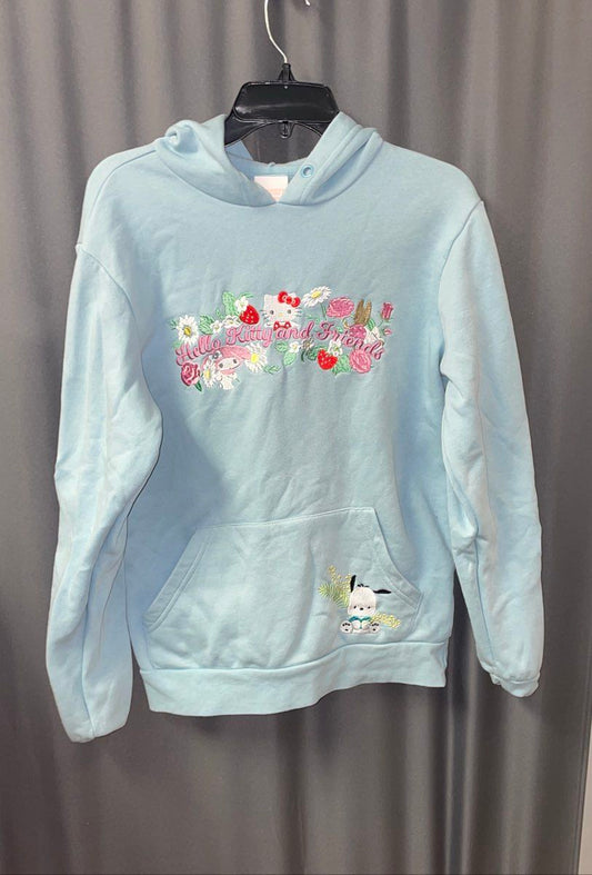Boxlunch Sanrio Women's Hoodie Sweatshirt Blue Hello Kitty Embroidered Sz XS