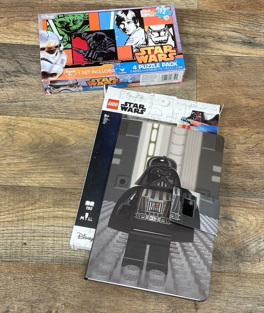 LEGO Star Wars Darth Vader Notebook + Sealed Cardinal 4 Puzzle Pack Lot Disney