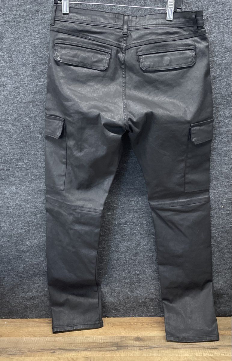 Forever 21 Men's Black Coated Faux Leather Moto Utility Cargo Pants Size 33