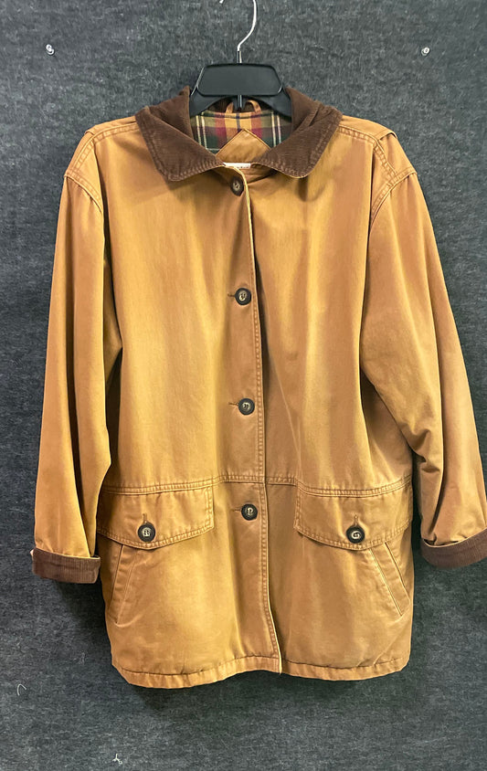 Vintage 90s St. John's Bay Canvas Barn Coat Corduroy Trim Plaid Lined Sz M