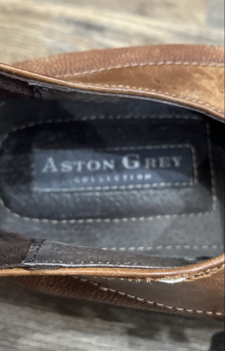 Aston Grey Brown Textured Leather Plain Toe Derby Dress Shoes Men's Size 12