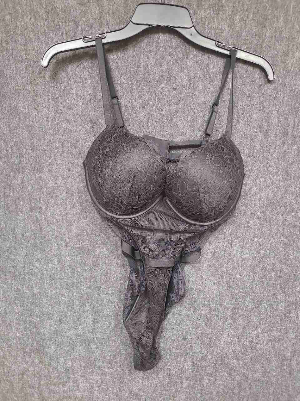 Victoria's Secret Women's Lace Underwire Teddy Bodysuit One Piece Charcoal Sz L